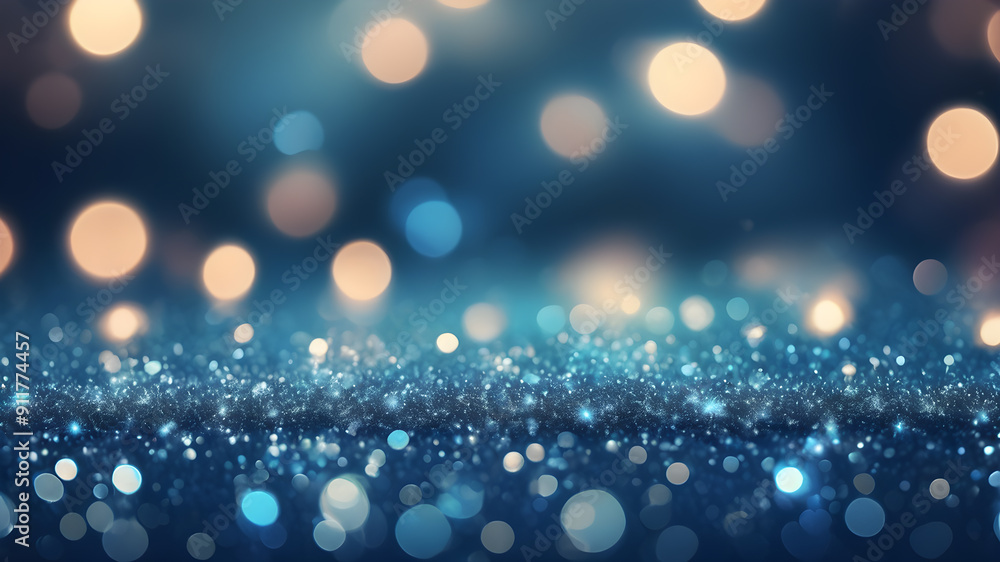 Blue glitter bokeh background with sparkling light, abstract defocused texture. Generative AI Blue glitter bokeh background with sparkling light, abstract defocused texture. Generative AI
