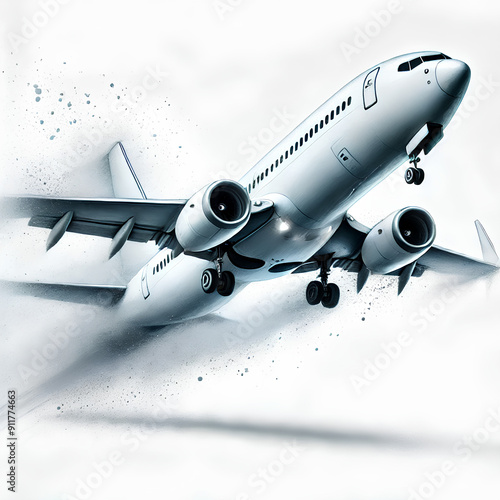 White,commercial,airplane,in,dynamic,ascent,isolated,on,white,,travel,concept.,3D,Rendering