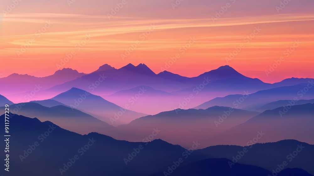 Obraz premium Silhouetted mountain landscape with vibrant sunset sky