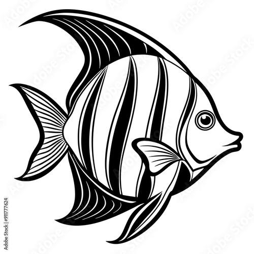 Stylized Line Drawing of an Angelfish