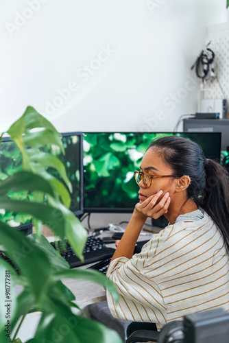 Woman sitting on office chair at home  photo