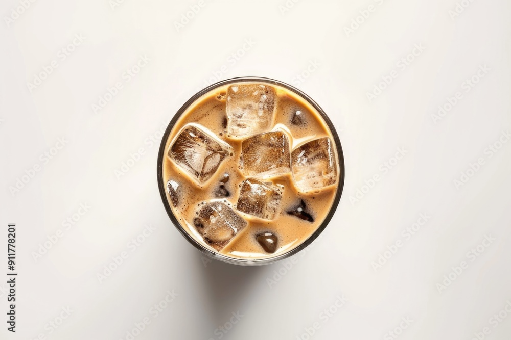 A refreshing glass of iced coffee with melting ice cubes A refreshing glass of iced coffee with melting ice cubes