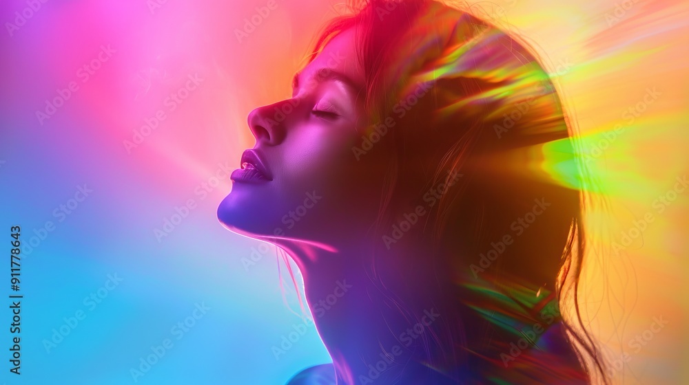 Profile of a face in vibrant and colorful abstract light Profile of a face in vibrant and colorful abstract light