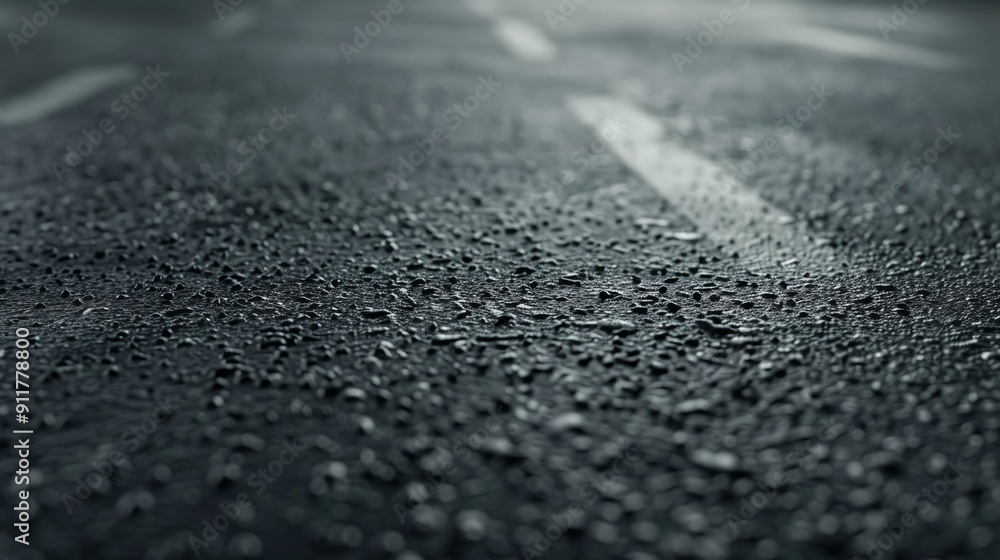Wet asphalt road close-up view with white lines Wet asphalt road close-up view with white lines