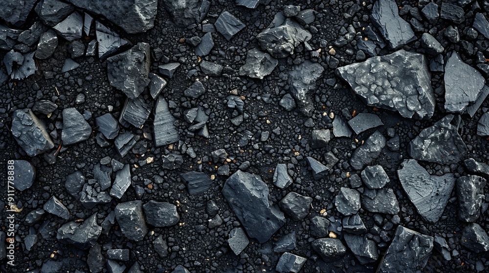 Close-up of dark rocky surface with varied stone sizes Close-up of dark rocky surface with varied stone sizes