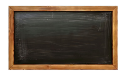 Blank blackboard in wooden frame isolated on transparent background