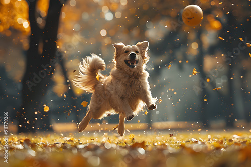 Norwegian Buhund dog jumping after an object in a park photo