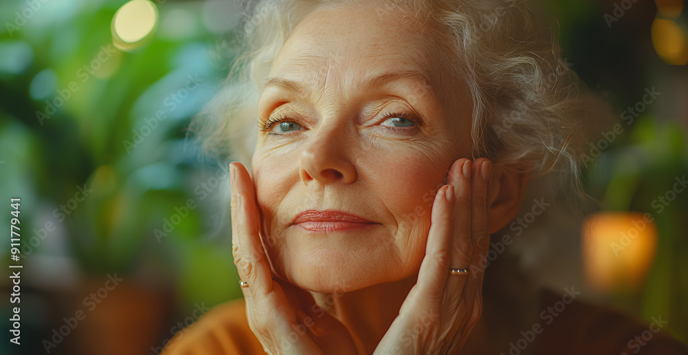 A woman with grey hair is looking at the camera A woman with grey hair is looking at the camera
