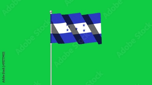4K HONDURAS  flag old animation with pole waving on chroma key green screen