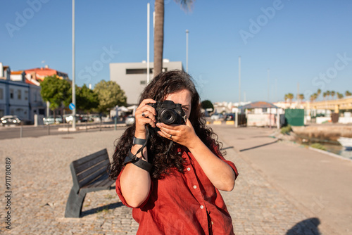 portrait of a cheerful brunette woman photo