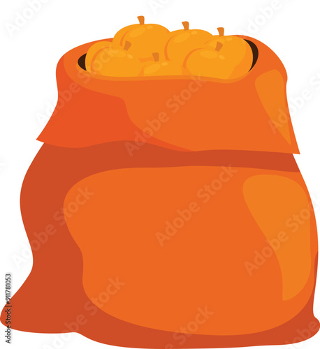 Full burlap sack overflowing with freshly harvested pumpkins