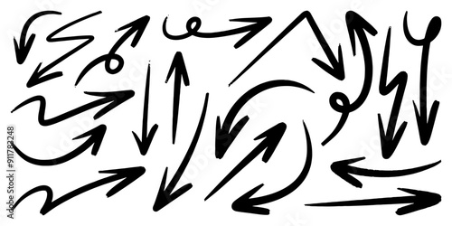 Set of Hand drawn vector arrows doodle on white background. design element vector illustration.