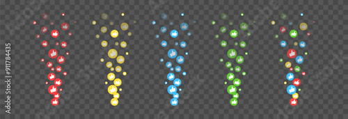 Vector flying reaction icons. Flying multi-colored icons of thumbs up, likes png. Likes on social networks, marketing, advertising, png.