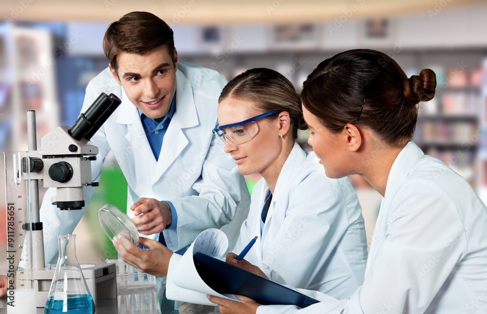 scientist collaboration doctors work with microscope scientist collaboration doctors work with microscope