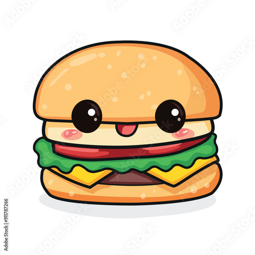 Cute burger illustration with a smiling face 2d vector illustration