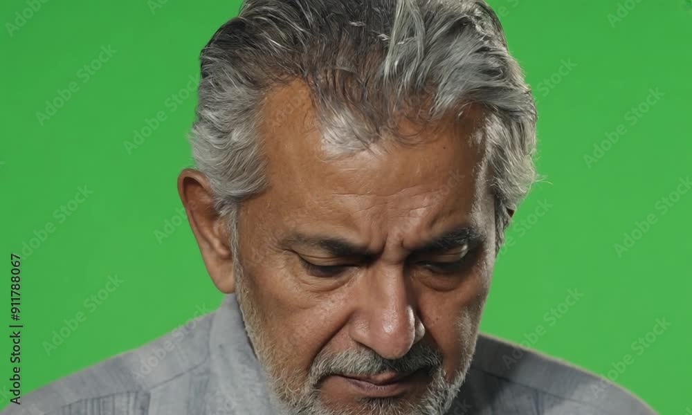 Elderly Man in Deep Thought Against Green Background
Elderly Man in Deep Thought Against Green Background