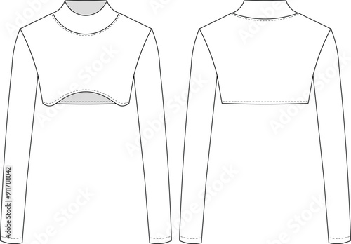 turtleneck high neck long sleeve fit cropped crop blouse top sweater knitwear pullover jumper template technical drawing flat sketch cad mockup fashion woman design style model
