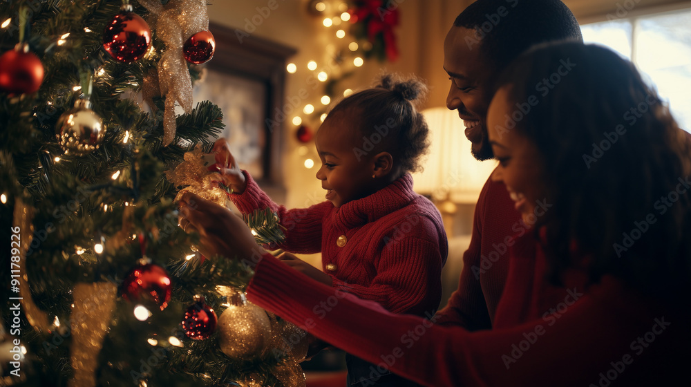 family decorating Christmas tree family decorating Christmas tree