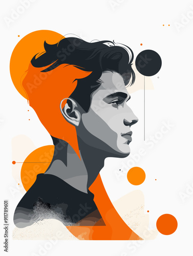 Vector illustration of a portrait of a beautiful young man in profile