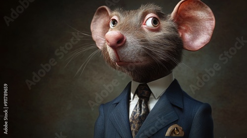 illustration, greedy rat investment banker bankster or bad politician, caricature style, 16:9 photo