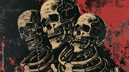 Featuring classic skeleton illustrations with a distressed texture