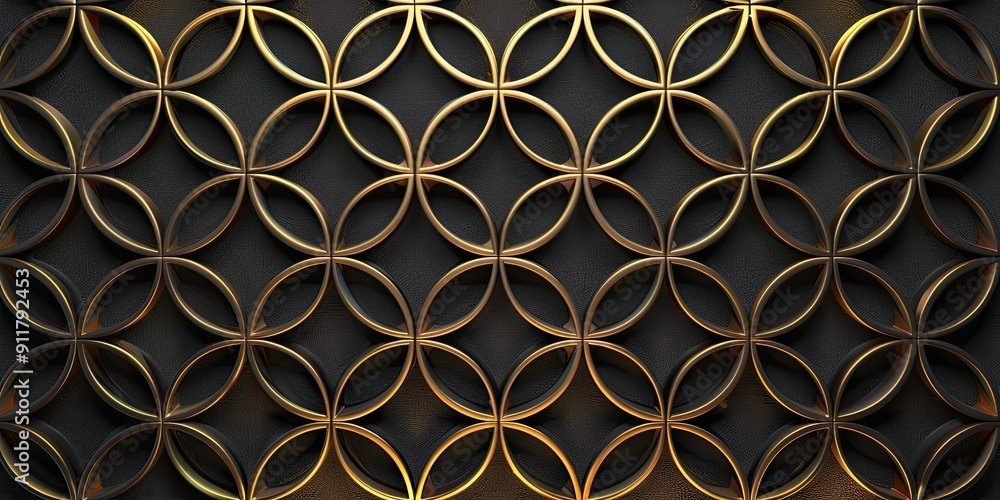 Fototapeta premium Gold circles on textured black background.