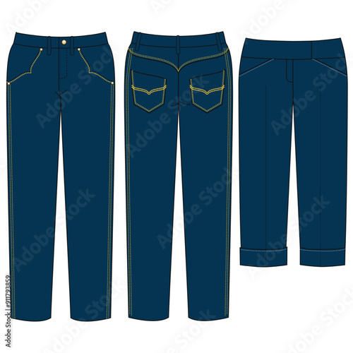 Technical fashion illustration pants and shorts set with regular low waist, high rise, mini midi maximum length, pockets. Flat garment template for pants front, back, gray color. Women, men make fun