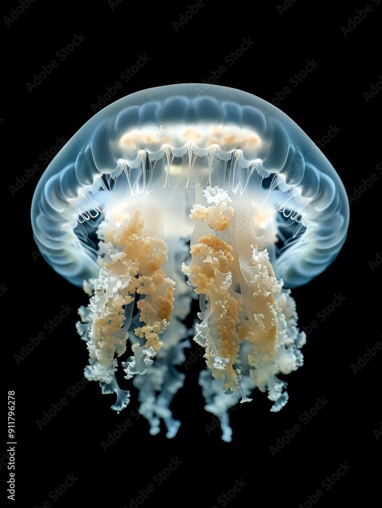 Luminescent Jellyfish Floating in Dark Water. Mesmerizing and ethereal ...
