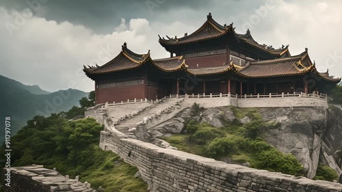 Wallpaper Mural Chinese building on top of mountain with thick clouds surrounding it Torontodigital.ca