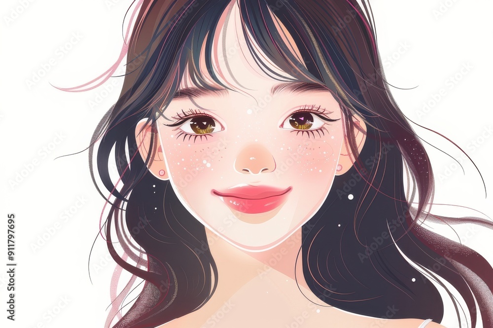 華やかな若い日本人女性のイラスト(若者・10代・20代・モデル・微笑み・背景なし・白背景) 華やかな若い日本人女性のイラスト(若者・10代・20代・モデル・微笑み・背景なし・白背景)