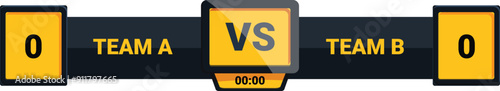 Scoreboard displaying a competition between team a and team b, with the timer showing 00,00, indicating the start of a match