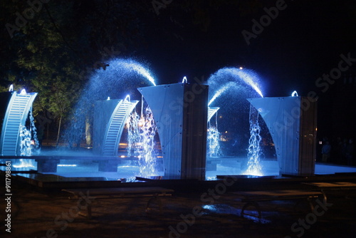 fountain in the night city