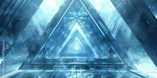 Abstract blue triangular futuristic corridor.