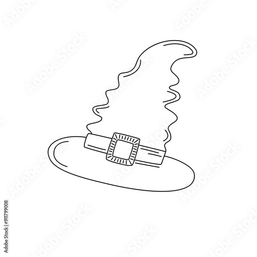 Witch hat festive clothes, cute fancy magic accessory hand drawn doodle simple illustration, isolated object clipart for Halloween party decoration, cartoon spooky character head wear