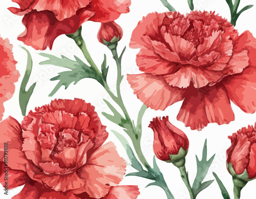 Watercolor illustration of red carnation. Mother's day decoration 