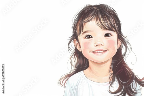 笑顔の日本人の女の子のイラスト（キッズ・キッズモデル・幼児・園児・幼稚園・小学生・背景なし）