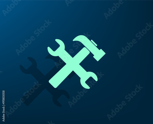 Vector dark color icon with shadow on blue background