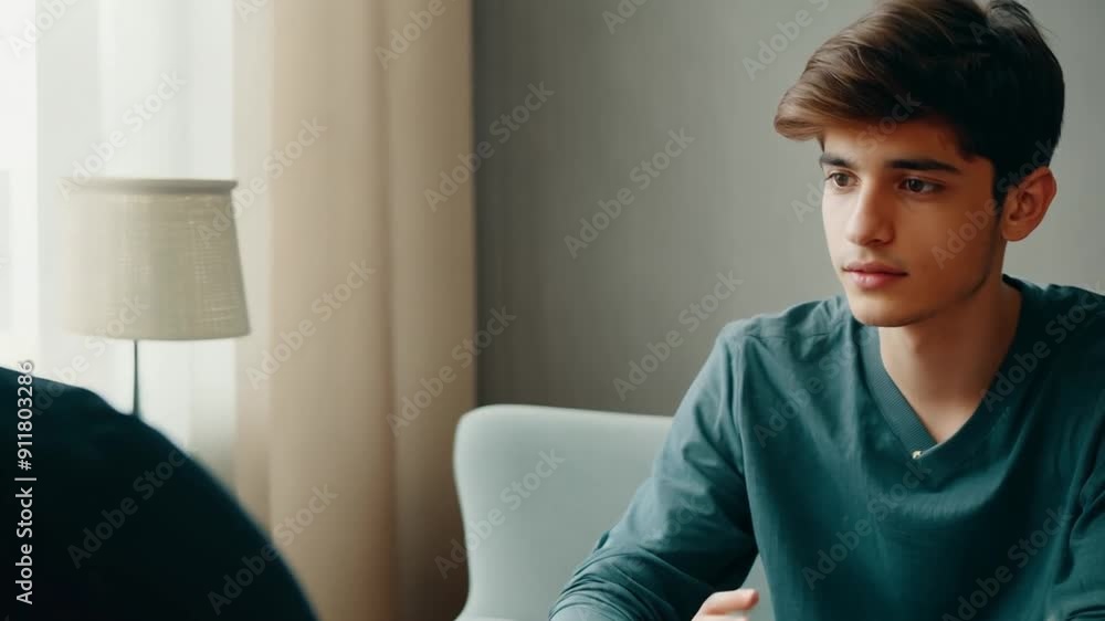 Young Man Engages in Therapy Session With Therapist in Quiet Room Generative AI Young Man Engages in Therapy Session With Therapist in Quiet Room Generative AI