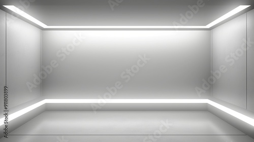 Wallpaper Mural Modern Empty Futuristic Room with LED Strip Lights on Walls and Ceiling, Minimalist White Interior Design for Showrooms or High-Tech Spaces, Stylish Sleek Background for Virtual Sets or Presentations Torontodigital.ca