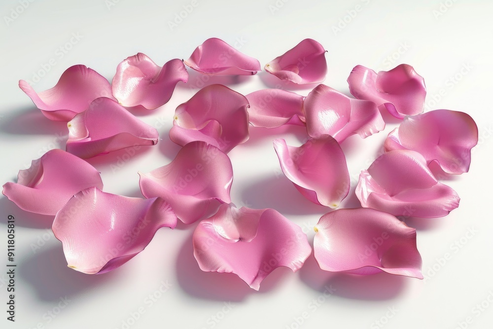 Fototapeta premium A bunch of pink rose petals on a white surface, great for beauty or floral themes