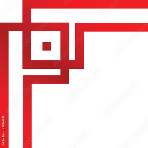 Red geometric shape forming an abstract right angle corner design element with gradient effect