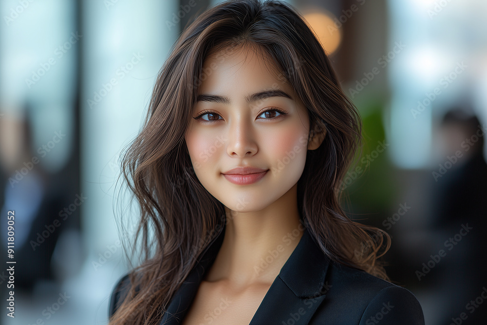 asian businesswoman. An athletic chinese woman, 28 years old, muscular build, poised smile, looking slightly to the side, wearing a chic blazer, modern office background asian businesswoman. An athletic chinese woman, 28 years old, muscular build, poised smile, looking slightly to the side, wearing a chic blazer, modern office background