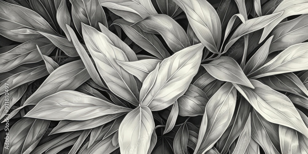 Black and white drawing of leaves. Black and white drawing of leaves.