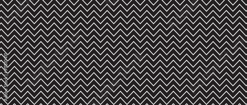 Parallel zigzag lines background. Black and white zig zag pattern. Serrated or corrugated texture. Horizontal jagged stripes. Simple minimalistic graphic print. Vector illustration