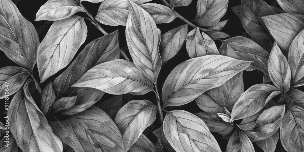 Black and white drawing of overlapping leaves. Black and white drawing of overlapping leaves.