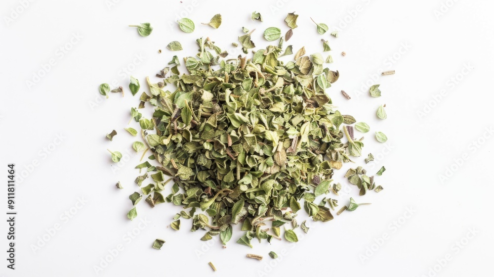 A collection of dried herbs arranged on a white surface, perfect for still life photography or as a prop in a culinary setting A collection of dried herbs arranged on a white surface, perfect for still life photography or as a prop in a culinary setting