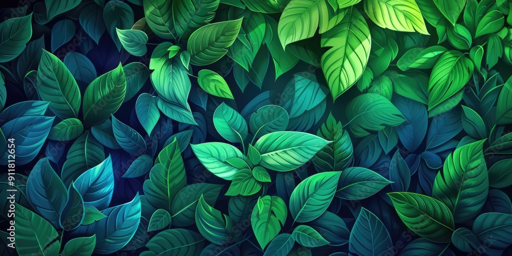 Close-up of lush green tropical foliage. Close-up of lush green tropical foliage.