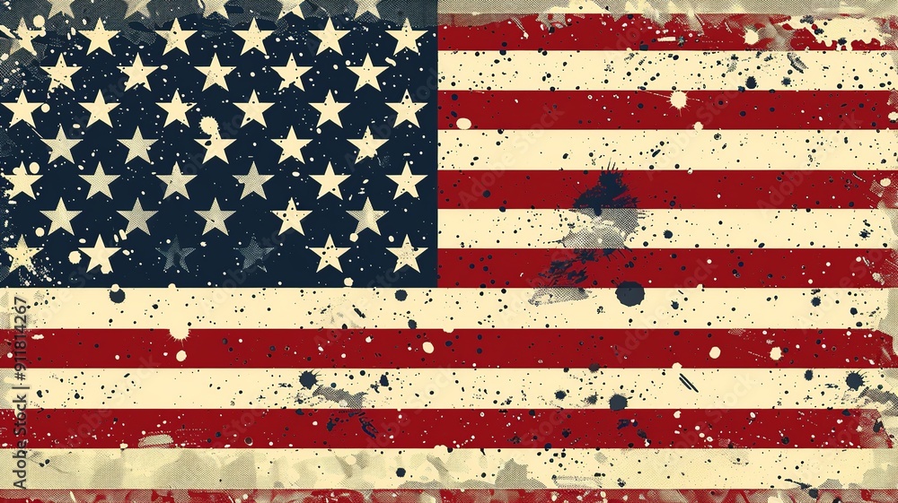 This digital illustration of the United States flag features a vibrant color palette, highlighting the contrast between the red and white stripes, the bright stars, and the deep blue field This digital illustration of the United States flag features a vibrant color palette, highlighting the contrast between the red and white stripes, the bright stars, and the deep blue field