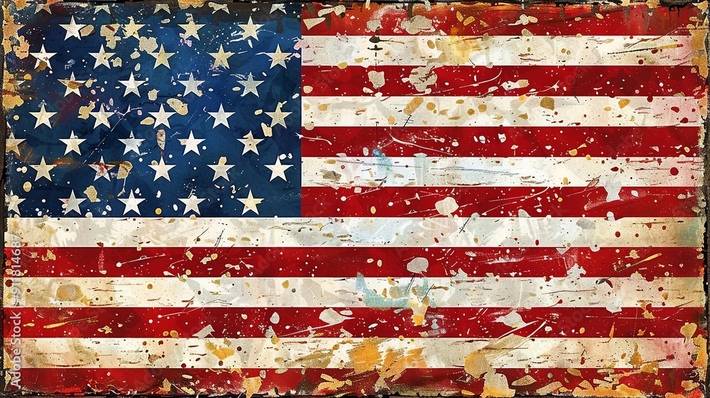 This digital illustration of the United States flag features a vibrant color palette, highlighting the contrast between the red and white stripes, the bright stars, and the deep blue field This digital illustration of the United States flag features a vibrant color palette, highlighting the contrast between the red and white stripes, the bright stars, and the deep blue field