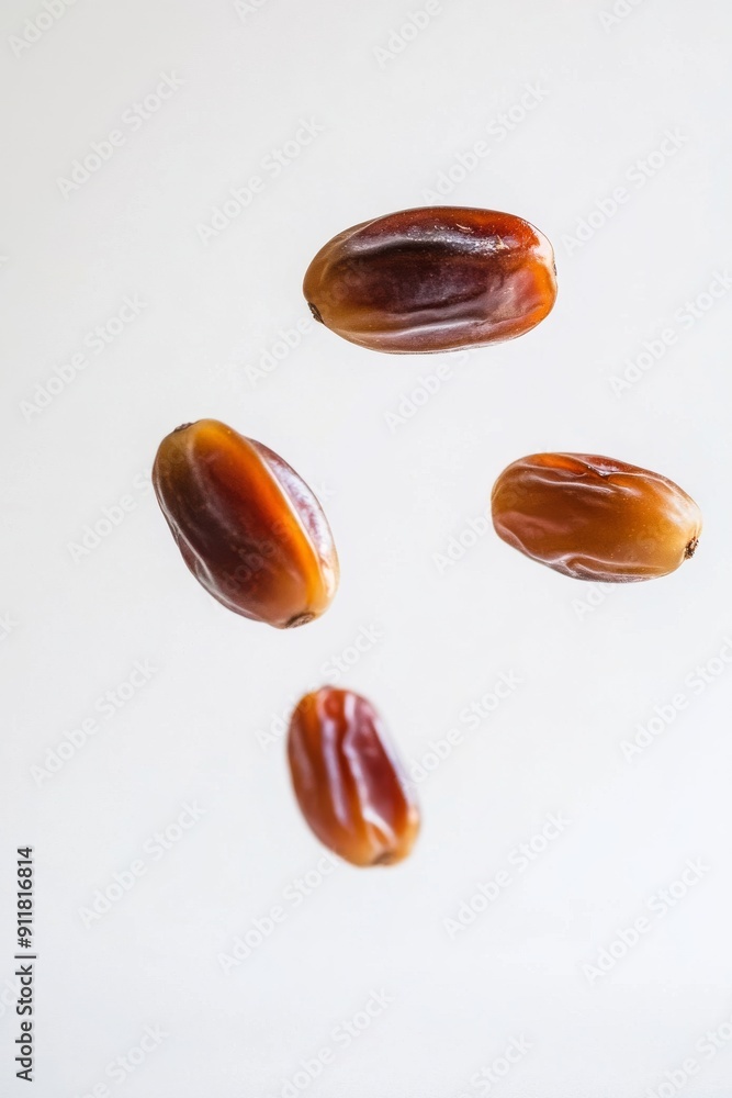 Obraz premium Ajwa Dates fruit levitating on a white background